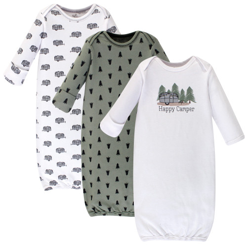 Touched by Nature Infant Boy Organic Cotton Gowns, Happy Camper, Preemie/Newborn