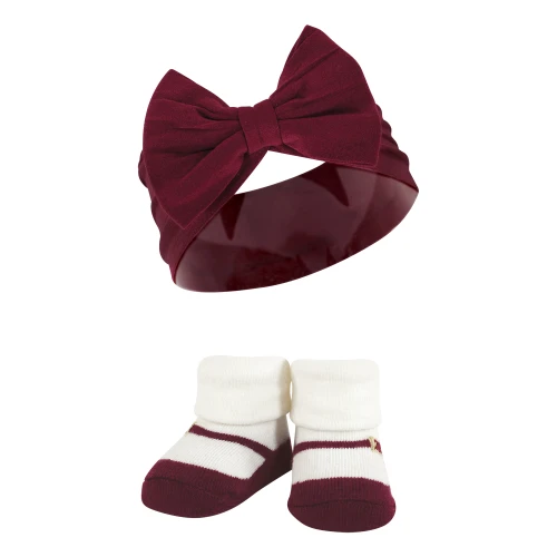 Hudson Baby Headband and Socks Giftset, Burgundy Blush