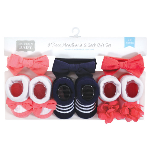 Hudson Baby Headband and Socks Giftset, Navy Coral
