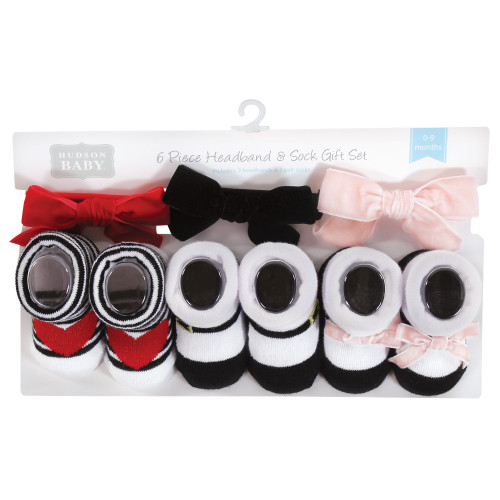 Hudson Baby Headband and Socks Giftset, Red Pink