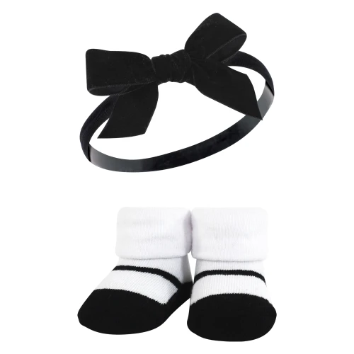 Hudson Baby Headband and Socks Giftset, Black Pink