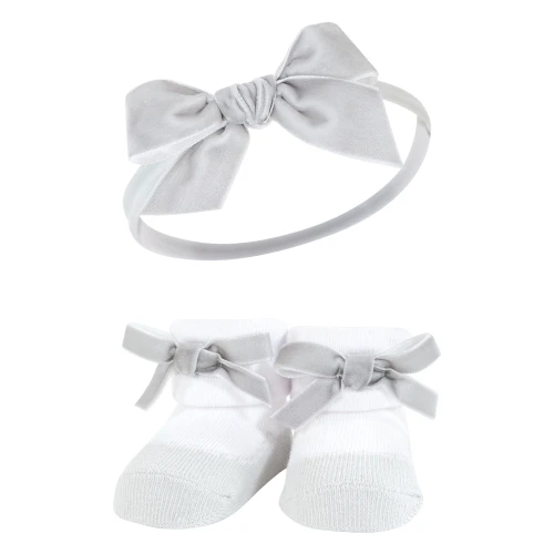 Hudson Baby Headband and Socks Giftset, Black Pink