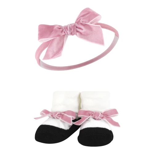 Hudson Baby Headband and Socks Giftset, Blush Mint