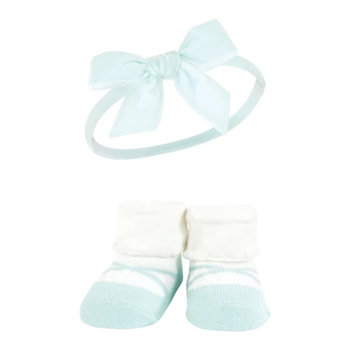 Hudson Baby Headband and Socks Giftset, Blush Mint