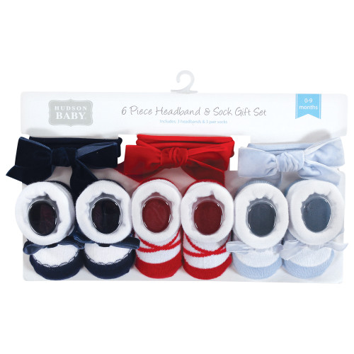 Hudson Baby Headband and Socks Giftset, Dark Red Blue