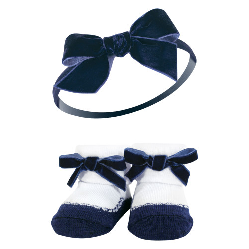 Hudson Baby Headband and Socks Giftset, Dark Red Blue