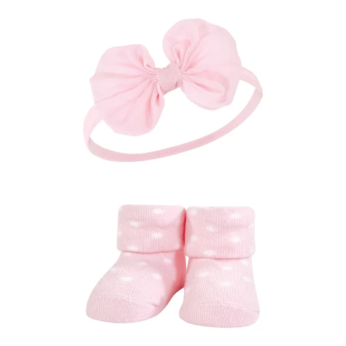 Hudson Baby Headband and Socks Giftset, Purple Mint