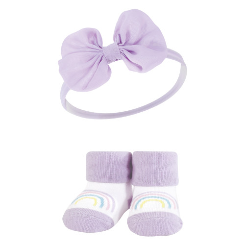 Hudson Baby Headband and Socks Giftset, Purple Mint