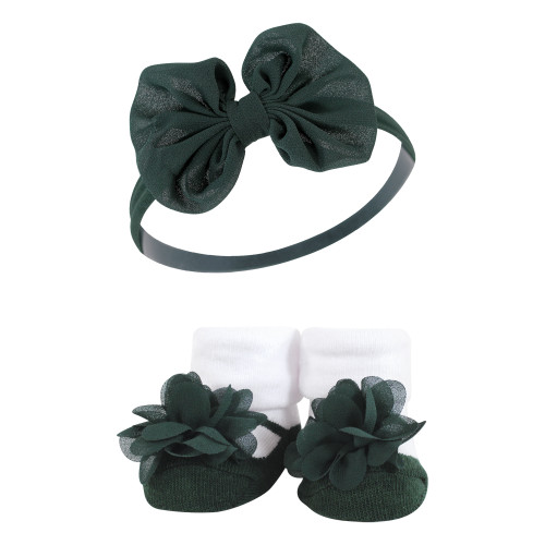 Hudson Baby Headband and Socks Giftset, Green Purple