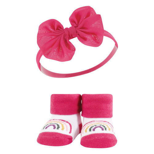 Hudson Baby Headband and Socks Giftset, Green Purple