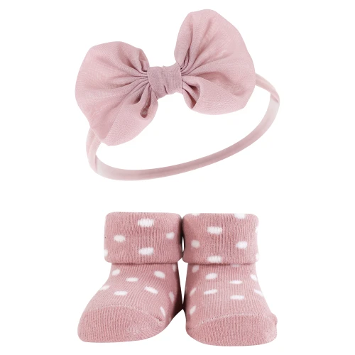 Hudson Baby Headband and Socks Giftset, Blush Taupe