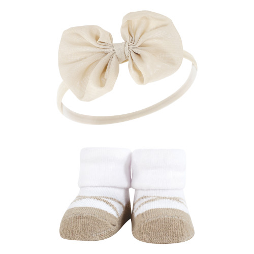 Hudson Baby Headband and Socks Giftset, Blush Taupe