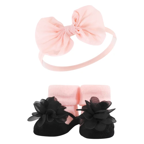 Hudson Baby Headband and Socks Giftset, Blush Taupe