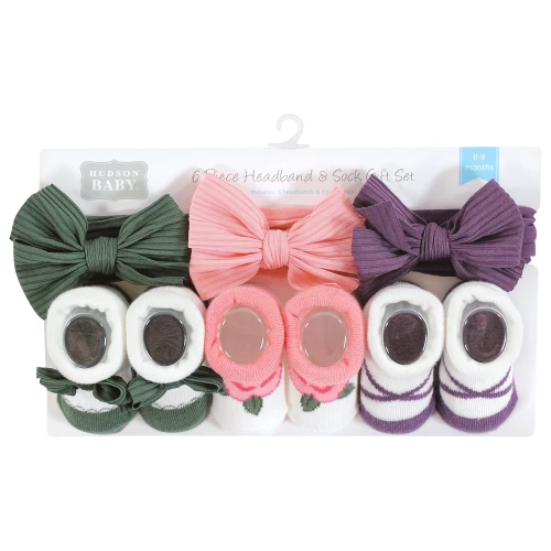 Hudson Baby Headband and Socks Giftset, Purple Green