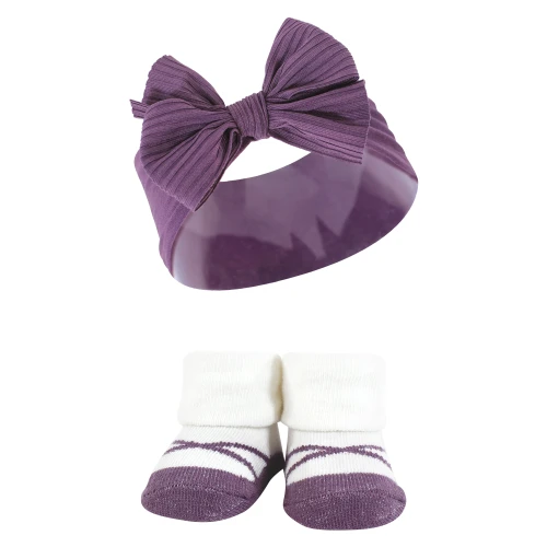 Hudson Baby Headband and Socks Giftset, Purple Green
