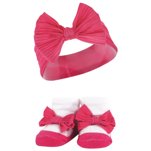 Hudson Baby Headband and Socks Giftset, Pink Black