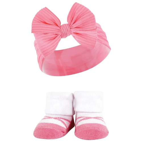 Hudson Baby Headband and Socks Giftset, Pink Black