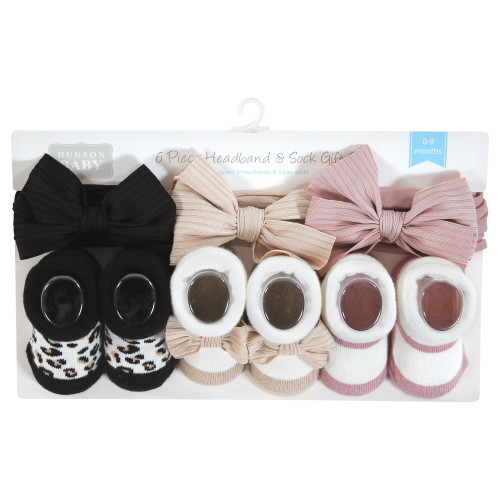 Hudson Baby Headband and Socks Giftset, Taupe Pink