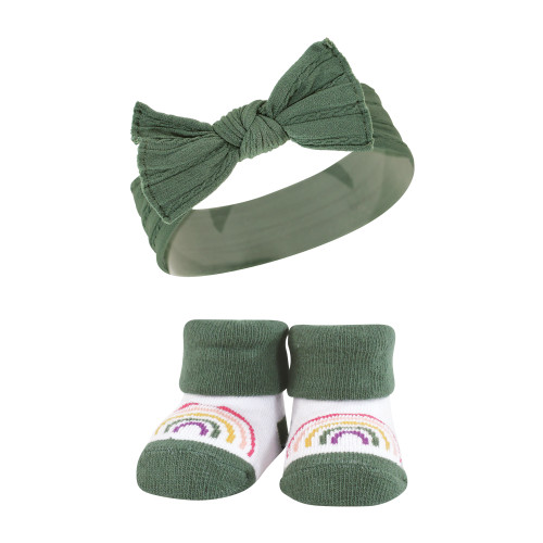 Hudson Baby Headband and Socks Giftset, Purple Green Yellow