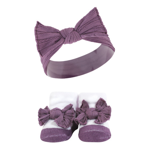 Hudson Baby Headband and Socks Giftset, Purple Green Yellow