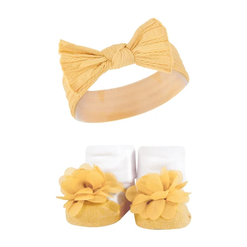 Hudson Baby Headband and Socks Giftset, Purple Green Yellow