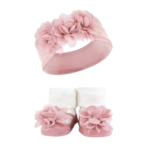 Hudson Baby Headband and Socks Giftset, Pink Green