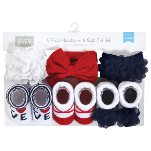 Hudson Baby Headband and Socks Giftset, Navy Red
