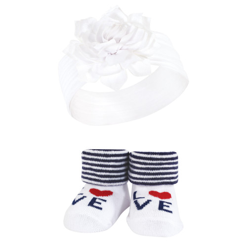 Hudson Baby Headband and Socks Giftset, Navy Red