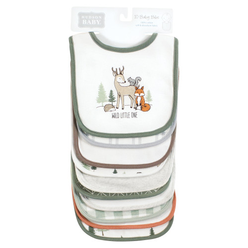 Hudson Baby Cotton Bibs, Forest Animals