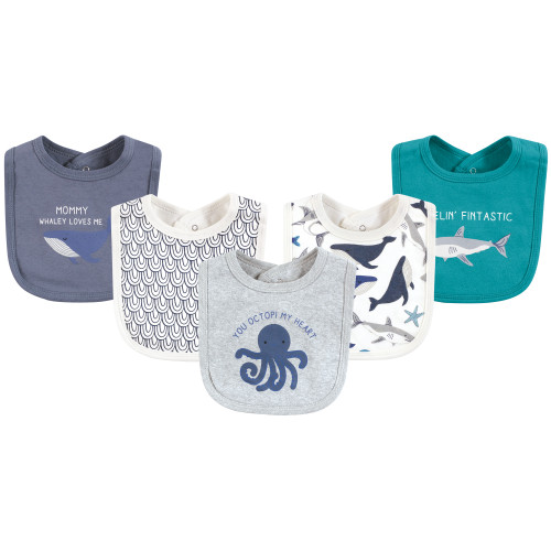 Touched by Nature Infant Boy Organic Cotton Bibs, Mystic Sea, One Size