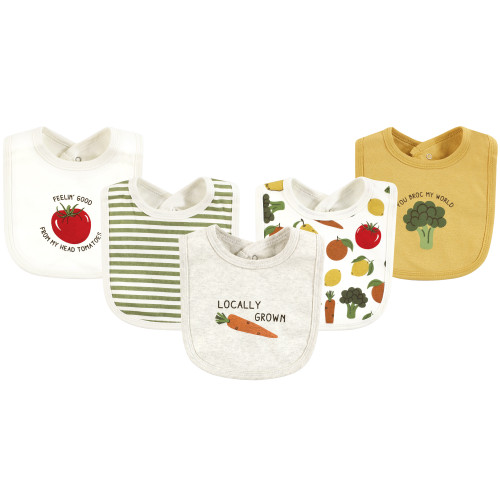 Touched by Nature Unisex Baby Organic Cotton Bibs, Happy Veggies, One Size