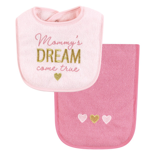 Hudson Baby Cotton Terry Bib and Burp Cloth Set, Mom Dad Dream