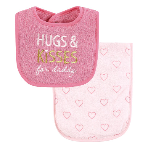 Hudson Baby Cotton Terry Bib and Burp Cloth Set, Mom Dad Dream