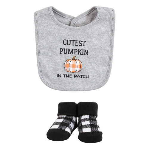 Hudson Baby Cotton Bib and Sock Set, Pumpkin Truck