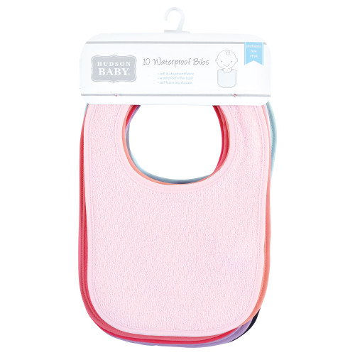 Hudson Baby Drooler Bib with Waterproof Lining, Pink Mint