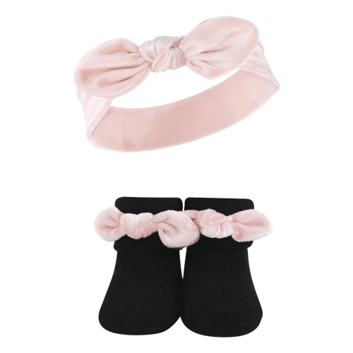Hudson Baby Headband and Socks Set, Velvet Knot