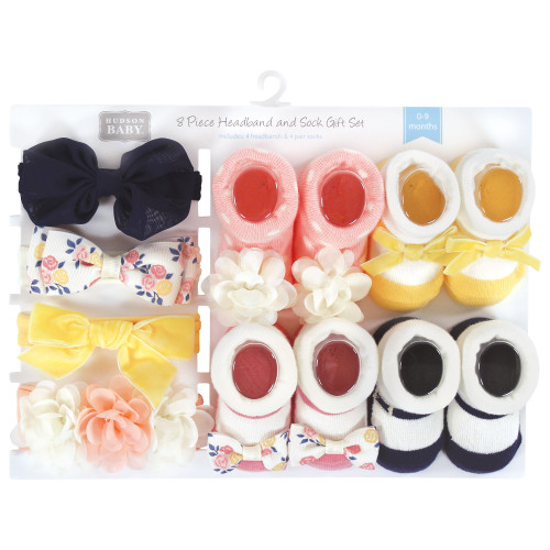 Hudson Baby Headband and Socks Giftset, Pink Yellow Flower