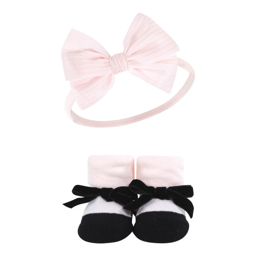 Hudson Baby Headband and Socks Giftset, Black Toile