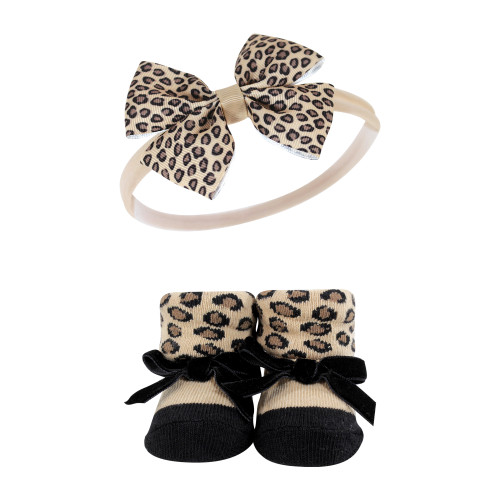 Hudson Baby Headband and Socks Giftset, Fall Leopard