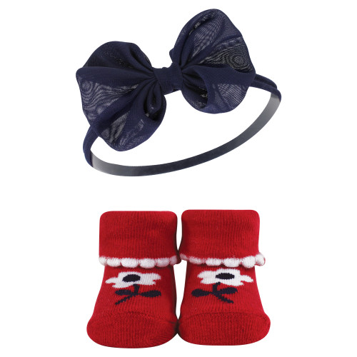 Hudson Baby Headband and Socks Giftset, Red Navy Flower