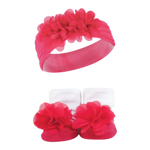Hudson Baby Headband and Socks Giftset, Bright Pink Floral
