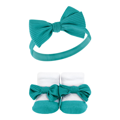 Hudson Baby Headband and Socks Giftset, Bright Pink Floral