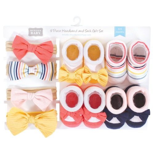 Hudson Baby Headband and Socks Giftset, Coral Stripe
