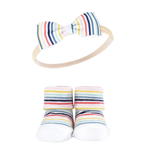Hudson Baby Headband and Socks Giftset, Coral Stripe