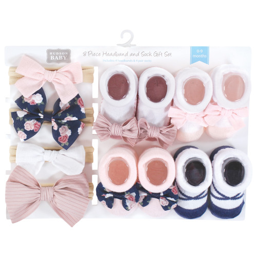 Hudson Baby Headband and Socks Giftset, Blue Blush Floral