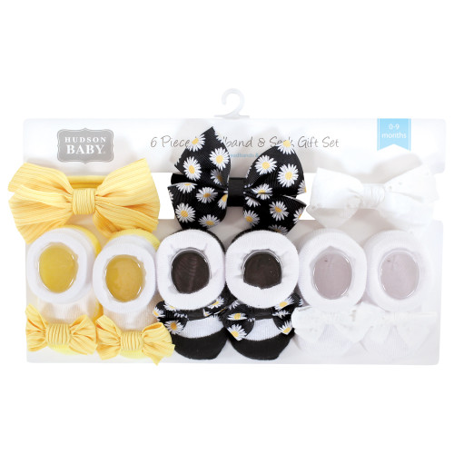 Hudson Baby Headband and Socks Giftset, Black Daisy