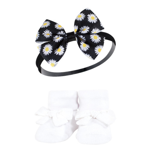 Hudson Baby Headband and Socks Giftset, Black Daisy