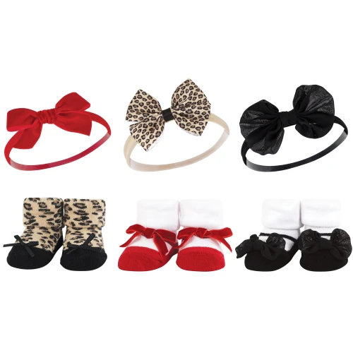 Hudson Baby Headband and Socks Giftset, Red Leopard