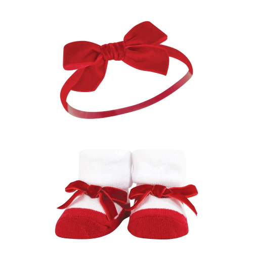 Hudson Baby Headband and Socks Giftset, Red Leopard