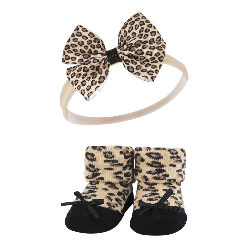 Hudson Baby Headband and Socks Giftset, Red Leopard